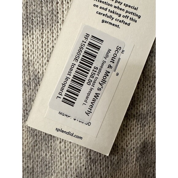 NEW Splendid Womens Large Wool & Cashmere Cream Gray Colorblock Leopard Sweater - Picture 5 of 7